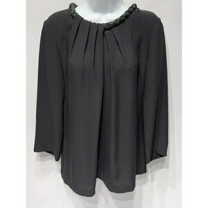 Lafayette 148 New York Black Silk 3/4 Sleeve Blouse Sequin Neckline Women’s 10